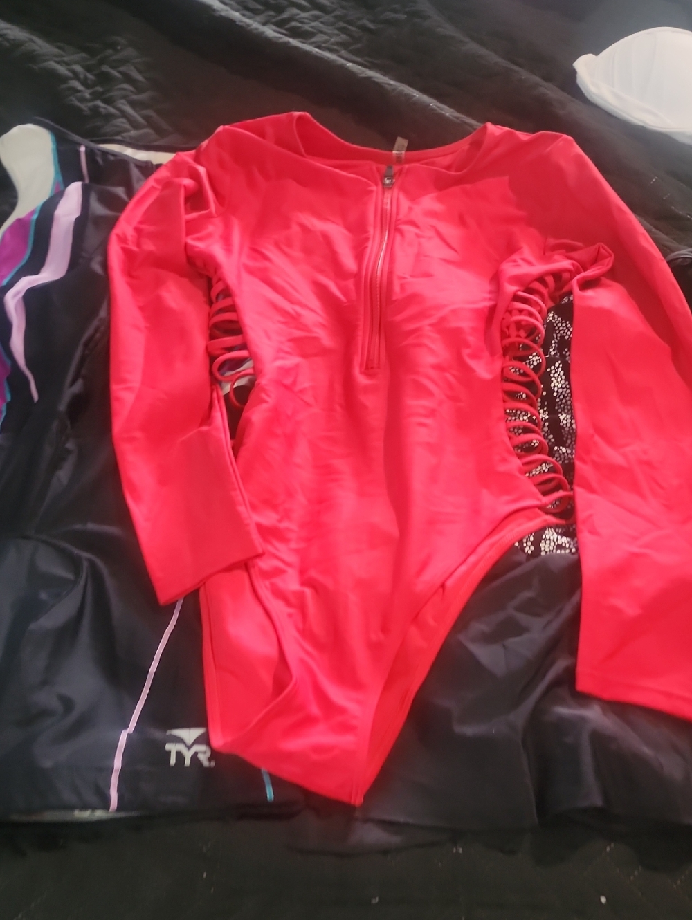1 Pc New, And 2 Used. Bright Red Crisscross Back Swim Top